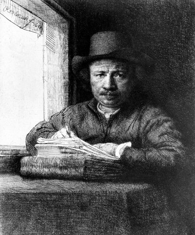Autorretrato mientras dibuja de Rembrandt van Rijn