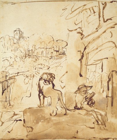 San Jerónimo leyendo en un paisaje de Rembrandt van Rijn