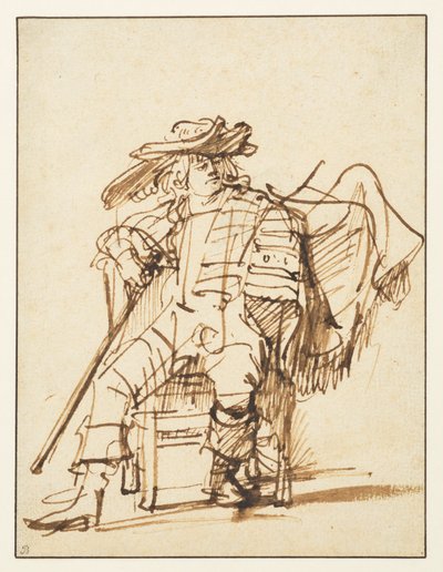 Estudio de un actor sentado con un sombrero emplumado - Capitano de la Commedia dell