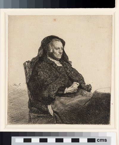 La madre del artista sentada en una mesa, c.1631 de Rembrandt van Rijn