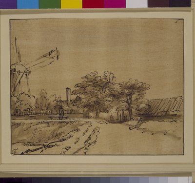 El molino de viento en el baluarte de la Puerta de San Antonio, Ámsterdam de Rembrandt Harmensz. van Rijn
