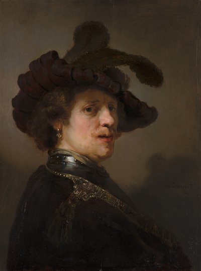Tronie de un hombre con boina emplumada de Rembrandt van Rijn