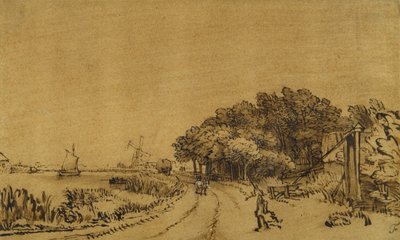 Vista del Amstel: el camino en el Amsteldijk que lleva a Trompenburg, c.1649-50 de Rembrandt Harmensz. van Rijn