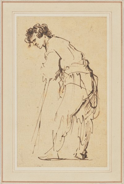 Joven apoyado en un palo de Rembrandt Harmensz. van Rijn