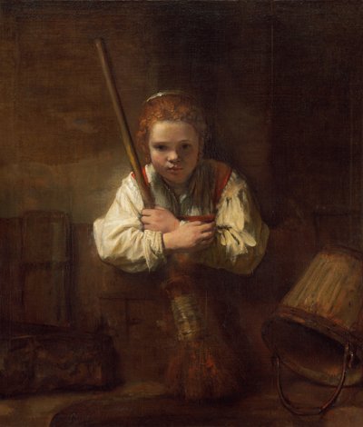 Una Chica con una Escoba de Rembrandt Workshop