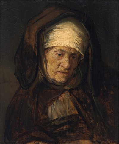 Cabeza de una mujer anciana de Rembrandt Workshop