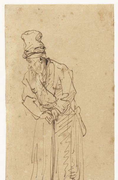 Viejo apoyado en un palo de Rembrandt van Rijn (school of)