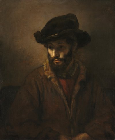Un Hombre con Barba Usando un Sombrero de Rembrandt van Rijn