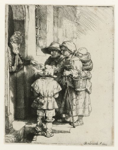Un jugador ciego de zanfona y su familia Un zanfonista ciego y su familia recibiendo limosna de Rembrandt van Rijn