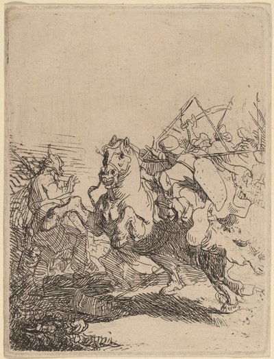 Una Lucha de Caballería de Rembrandt van Rijn