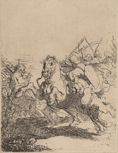 Una pelea de caballería, c. 1632 de Rembrandt van Rijn