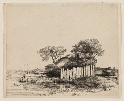 Una cabaña con empalizada blanca de Rembrandt van Rijn