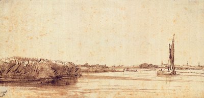 Un río con un velero en Nieuwe Meer de Rembrandt van Rijn
