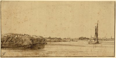 Un Barco de Vela en una Gran Extensión de Agua, c.1650 de Rembrandt van Rijn