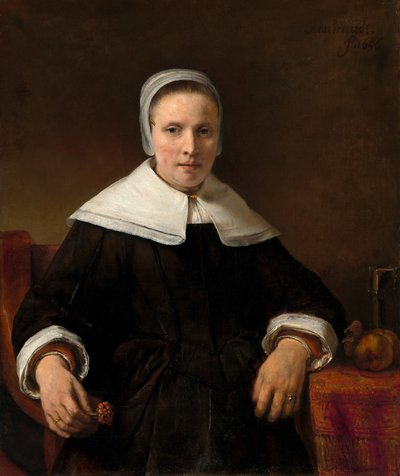 Una Mujer Sosteniendo una Rosa de Rembrandt van Rijn