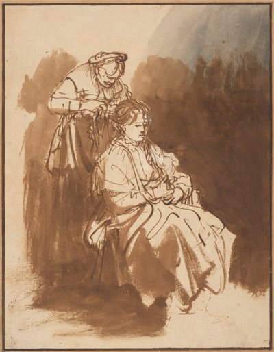 Una joven trenzando su cabello, ca 1637 de Rembrandt van Rijn
