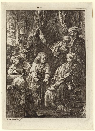 Una multitud de personas reunidas alrededor de un anciano sentado de Rembrandt van Rijn