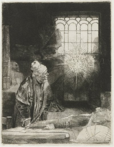 Una erudita en su estudio de Rembrandt van Rijn