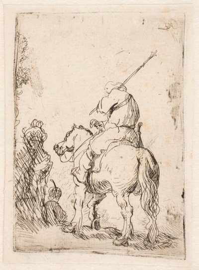 Un soldado con turbante a caballo de Rembrandt van Rijn