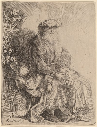 Abraham acariciando a Isaac de Rembrandt van Rijn