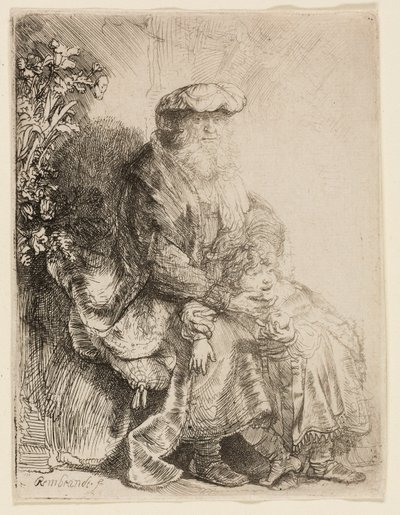 Abraham acariciando a Isaac de Rembrandt van Rijn