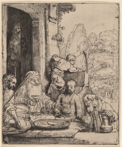 Abraham recibiendo a los ángeles de Rembrandt van Rijn