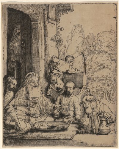 Abraham recibiendo a los ángeles de Rembrandt van Rijn