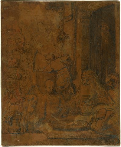 Abraham recibiendo a los ángeles [recto] de Rembrandt van Rijn