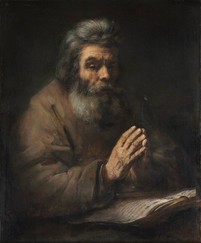 Un hombre mayor en oración de Rembrandt van Rijn
