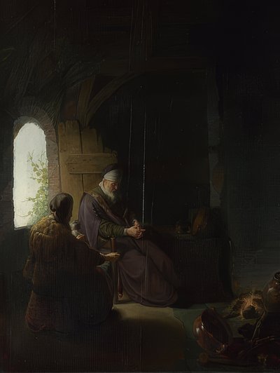 Ana y el ciego Tobías. Alrededor de 1630 de Rembrandt van Rijn