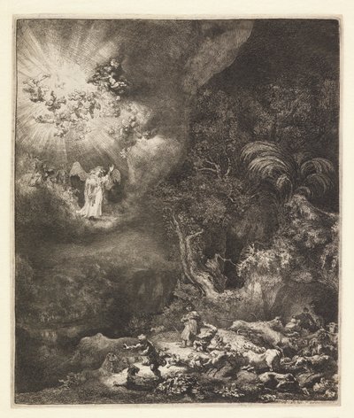 Anunciación a los pastores de Rembrandt van Rijn