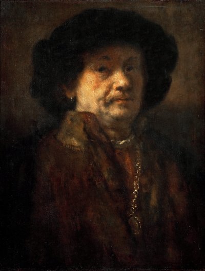 Autorretrato con abrigo de piel, cadena de oro y pendiente de Rembrandt van Rijn