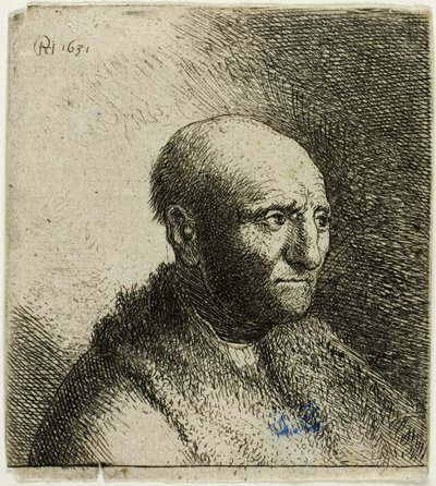 Hombre calvo con abrigo de piel: busto de Rembrandt van Rijn