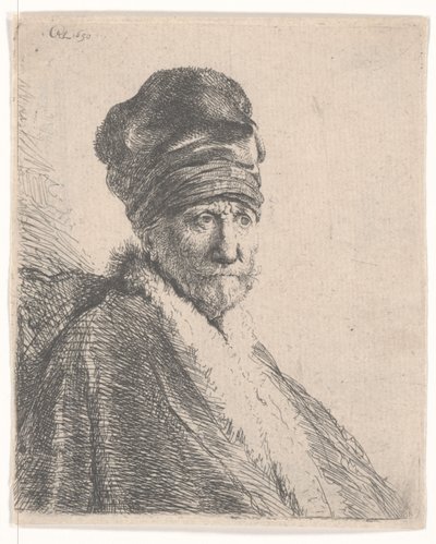 Hombre con Barba en un Gorro Oriental y Túnica, Usando un Gorro Alto, 1630 de Rembrandt van Rijn