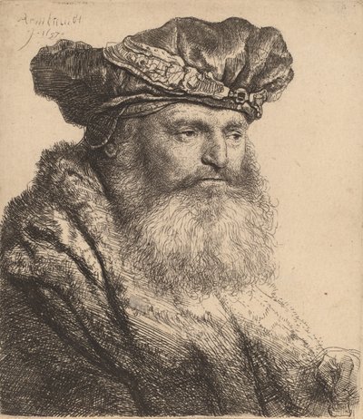 Hombre Barbudo con Gorro de Terciopelo y Broche de Joya, 1637 de Rembrandt van Rijn
