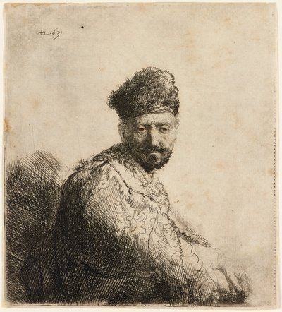 Hombre barbudo con gorra oriental de piel: el padre del artista, 1631 de Rembrandt van Rijn