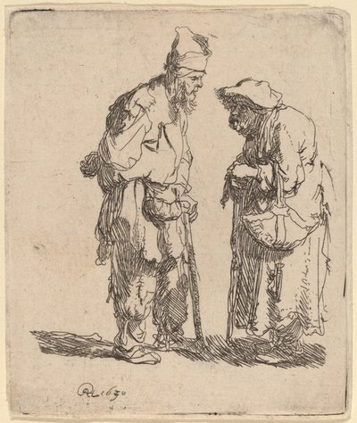 Mendigo y mendiga conversando de Rembrandt van Rijn