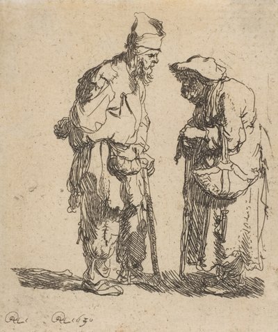Mendigo y mendiga conversando, 1630 de Rembrandt van Rijn