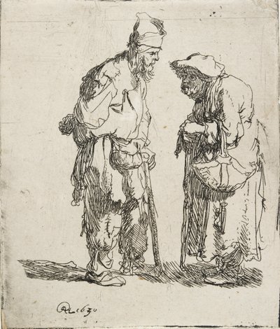 Mendigo y mendiga conversando, 1630 de Rembrandt van Rijn