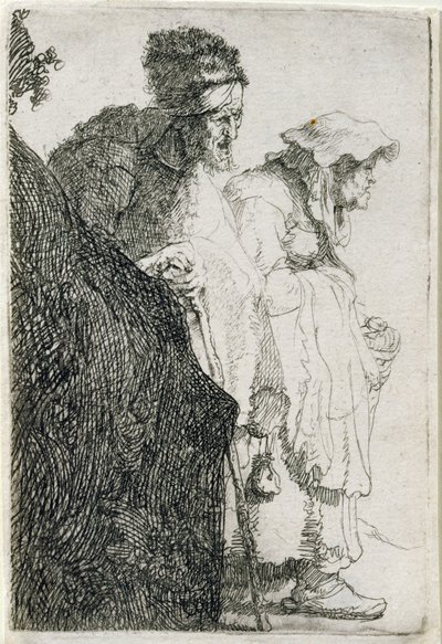 Mendigo y Mendiga Detrás de un Banco, c.1630 de Rembrandt van Rijn
