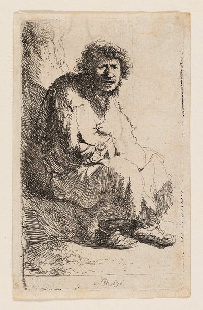 Mendigo Sentado en un Banco de Rembrandt van Rijn