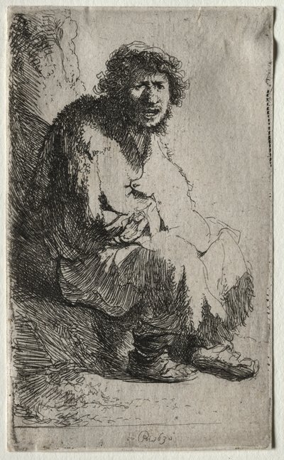 Mendigo sentado en un banco, 1630 de Rembrandt van Rijn