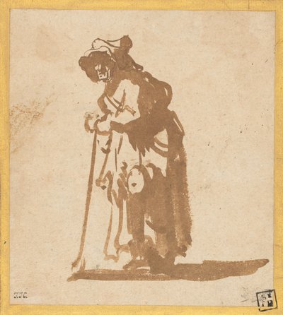 Mendiga Apoyada en un Bastón de Rembrandt van Rijn