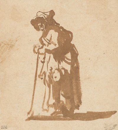 Mujer mendiga apoyada en un bastón, 1628-1630 de Rembrandt van Rijn
