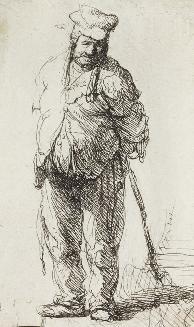 Mendigo apoyado en un bastón de Rembrandt van Rijn