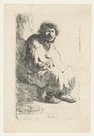 Mendigo Sentado en un Banco de Rembrandt van Rijn
