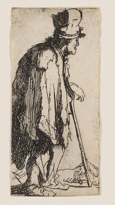 Mendigo con una mano lisiada, apoyado en un bastón de Rembrandt van Rijn