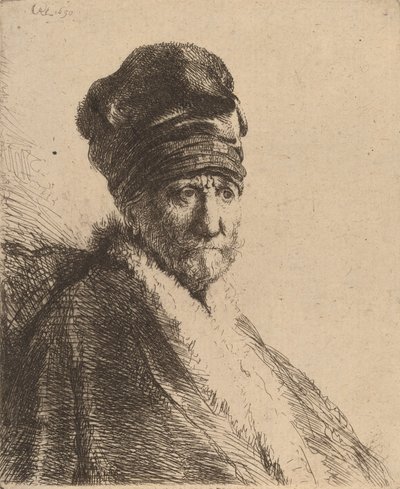 Busto de un hombre con un gorro alto, tres cuartos a la derecha (El padre del artista), 1630 de Rembrandt van Rijn