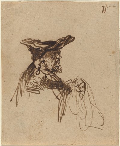 Busto de un anciano con gorra plana de Rembrandt van Rijn