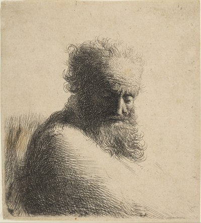 Busto de un anciano barbudo mirando hacia abajo, tres cuartos a la derecha, 1631 de Rembrandt van Rijn